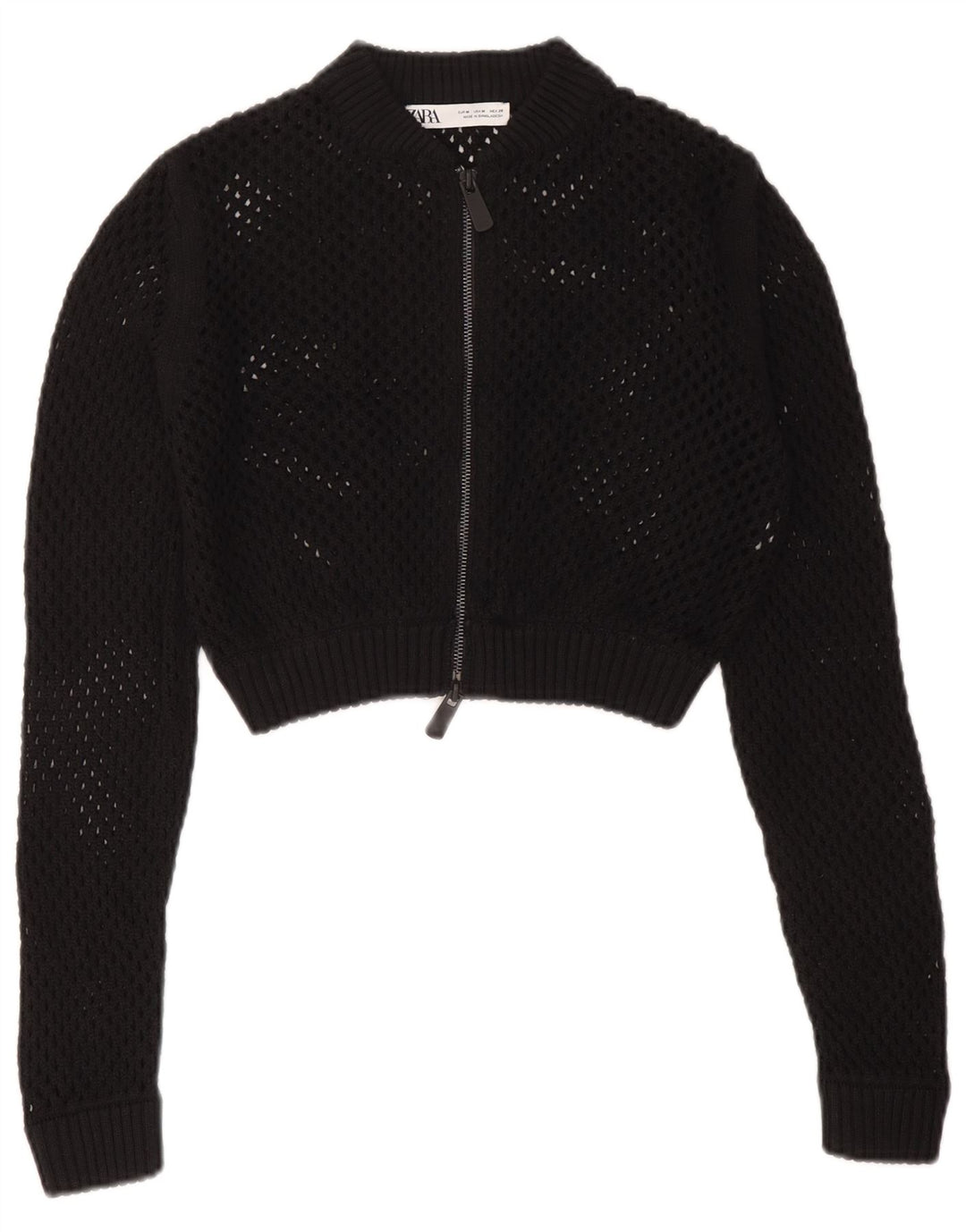 Zara Womens Crop See Through Cardigan Sweater UK 12 Medium Black