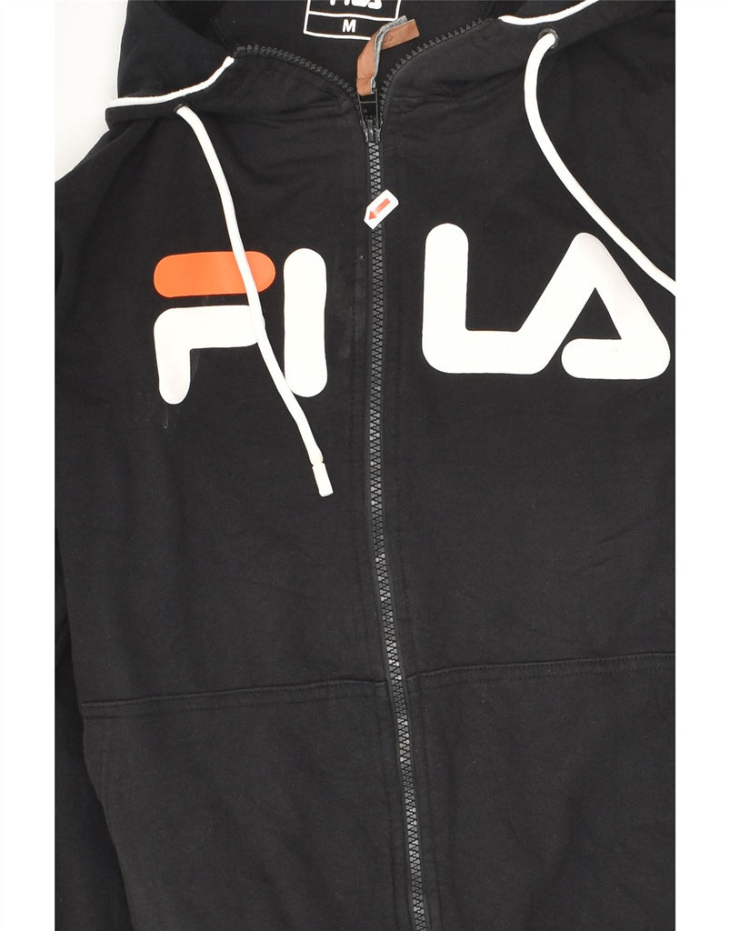 FILA Mens Graphic Zip Hoodie Sweater Medium Black Cotton | Vintage Fila | Thrift | Second-Hand Fila | Used Clothing | Messina Hembry 