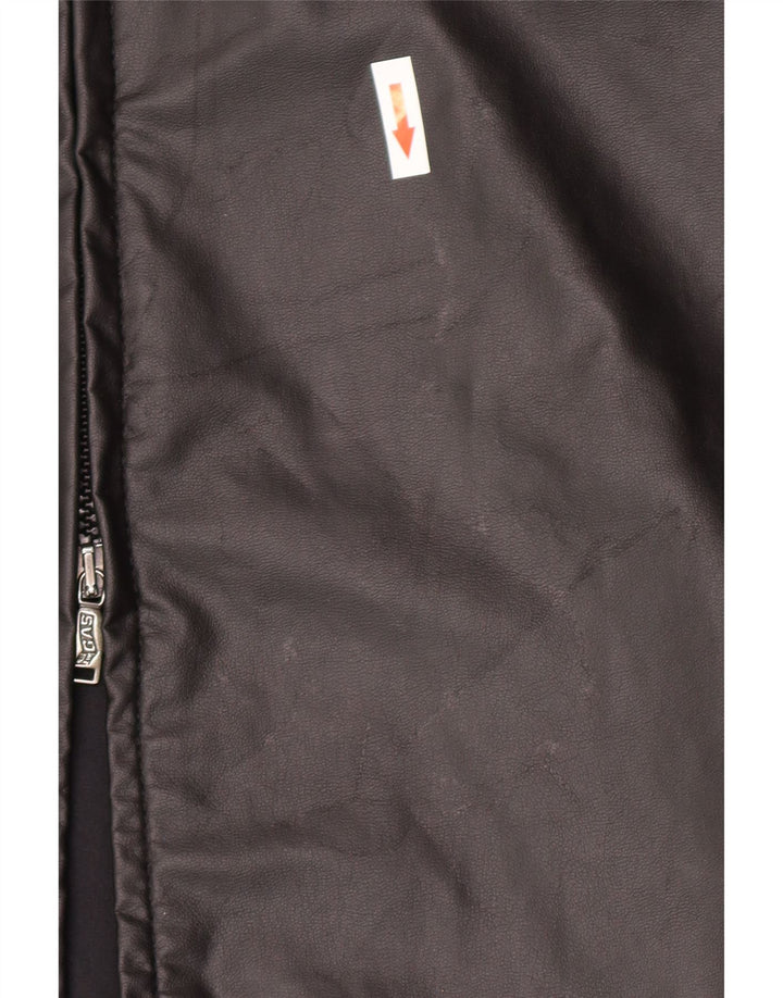 Gas Womens Faux Leather Overcoat UK 12 Medium Black Cotton