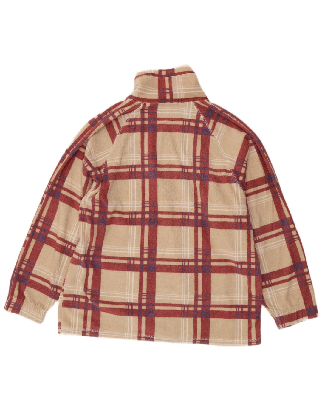 Vintage Womens Graphic Fleece Jacket UK 18 XL Beige Plaid Polyester