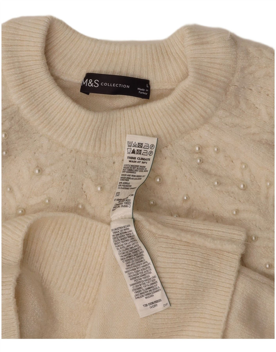 MARKS & SPENCER Womens Crop Crew Neck Jumper Sweater UK 14 Large Off White