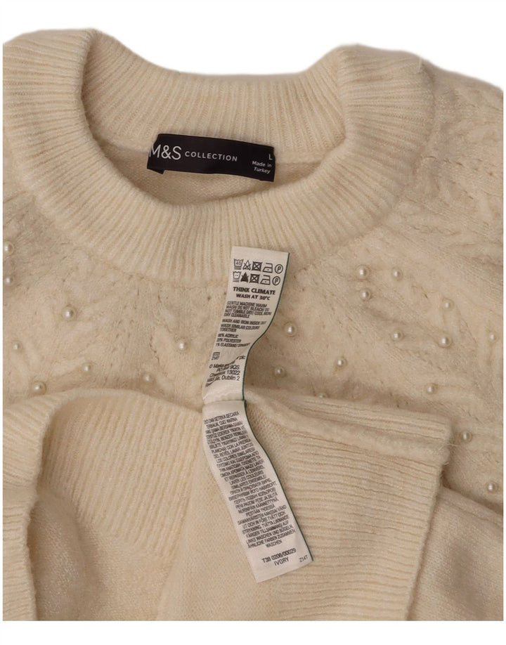 MARKS & SPENCER Womens Crop Crew Neck Jumper Sweater UK 14 Large Off White