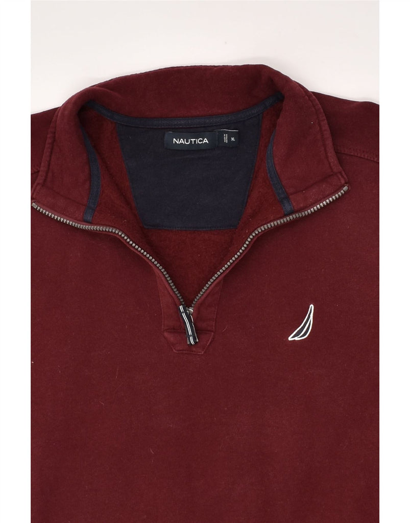 NAUTICA Mens Zip Neck Sweatshirt Jumper XL Maroon Cotton | Vintage Nautica | Thrift | Second-Hand Nautica | Used Clothing | Messina Hembry 