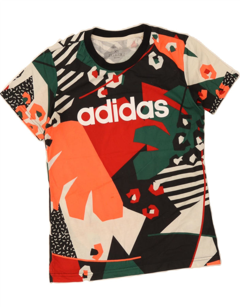 ADIDAS Womens Graphic T-Shirt Top UK 6 XS Multicoloured Colourblock Vintage Adidas and Second-Hand Adidas from Messina Hembry 