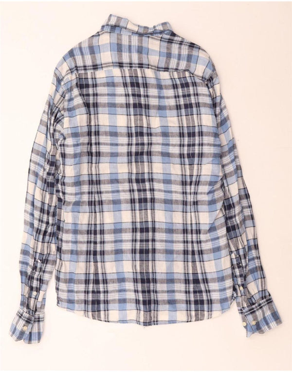 BARBOUR Mens Tailored Fit Shirt Medium Blue Check Linen