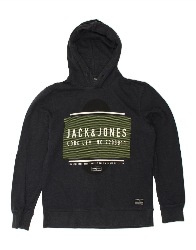 JACK & JONES Mens Workwear Graphic Hoodie Jumper Large Navy Blue Cotton | Vintage Jack & Jones | Thrift | Second-Hand Jack & Jones | Used Clothing | Messina Hembry 