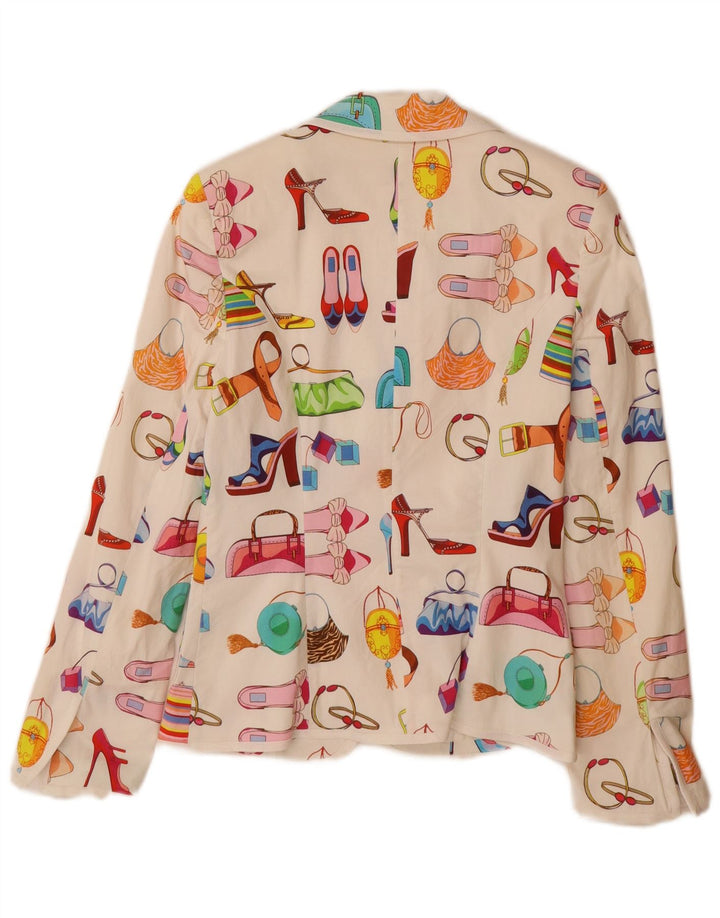 Vintage Womens Abstract Pattern Blazer Jacket UK 12 Medium  White Cotton