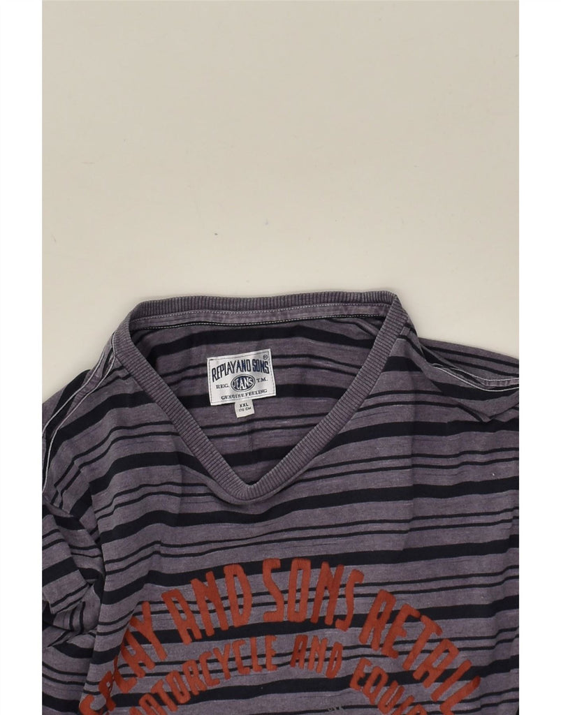 REPLAY AND SONS Boys Graphic Top Long Sleeve 15-16 Years 2XL  Blue Striped Vintage Replay and Sons and Second-Hand Replay and Sons from Messina Hembry 