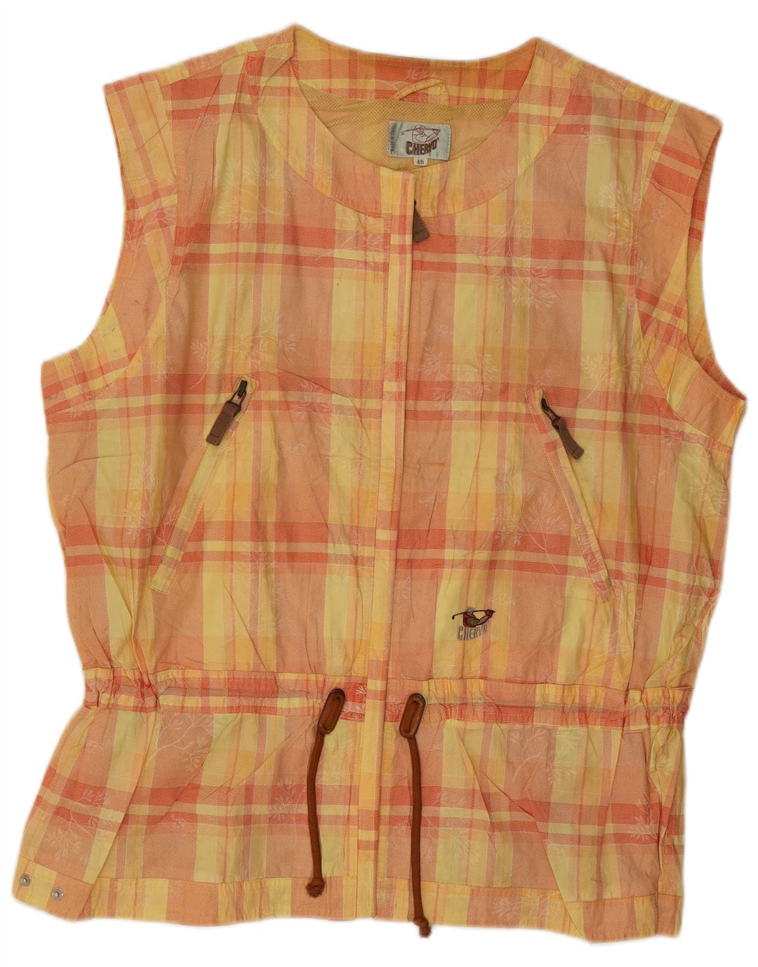 Vintage Womens Oversized Gilet IT 46 Large Yellow Check Cotton