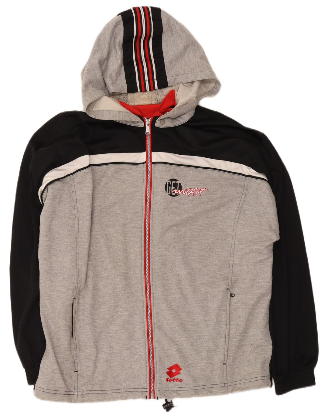Lotto Mens Graphic Zip Hoodie Sweater XL Grey Colourblock Polyester