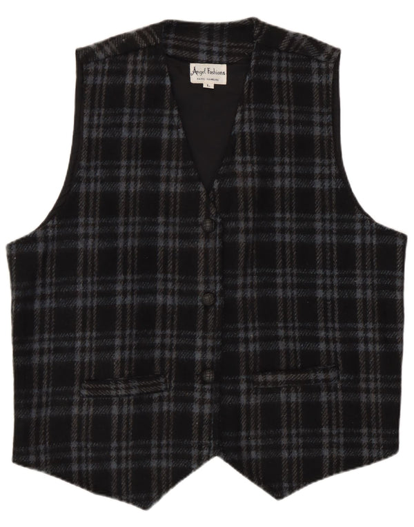 Vintage Womens Hamburg Waistcoat UK 16 Large Black Check Wool
