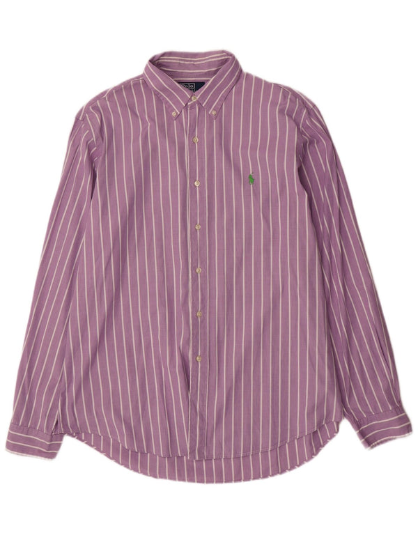 Polo Ralph Lauren Mens Custom Fit Shirt Size 43 17 XL Purple Pinstripe