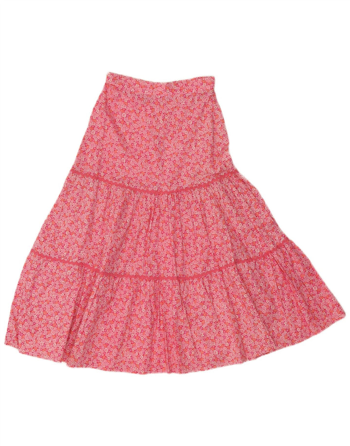 VINTAGE Womens Flared Skirt EU 36 Small W30  Pink Floral Cotton