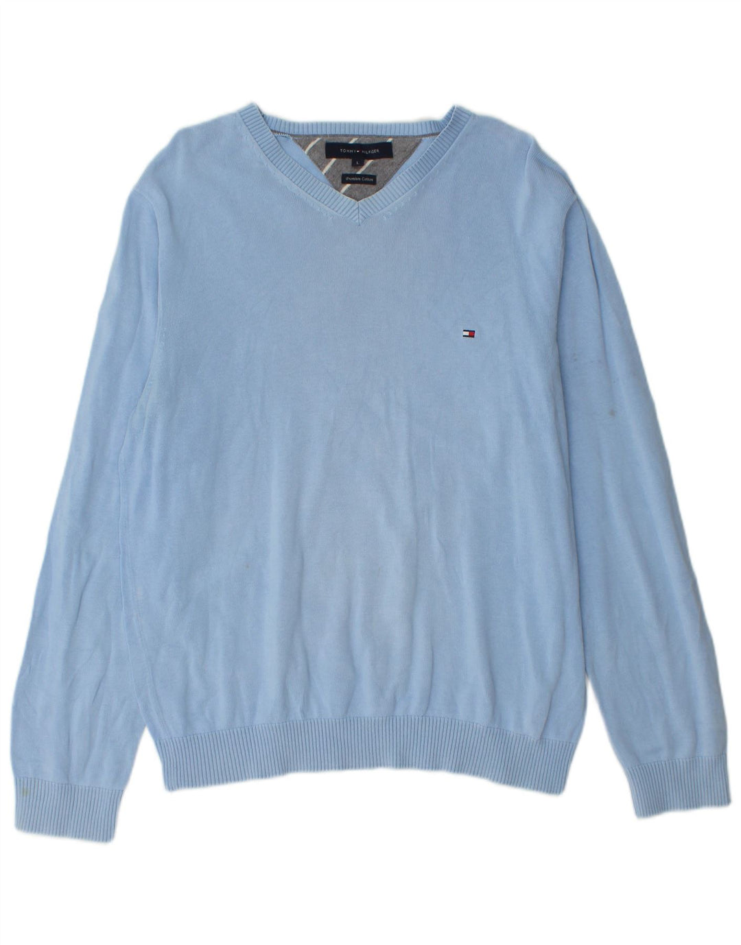 Tommy Hilfiger Mens V-Neck Jumper Sweater Large Blue Cotton
