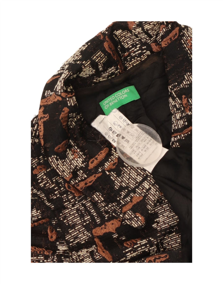 Benetton Womens Abstract Pattern Overcoat UK 10 Small Black Polyester