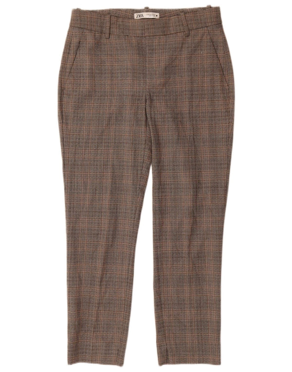 Zara Womens Slim Chino Trousers EU 38 Small W28 L27 Grey Check Polyester