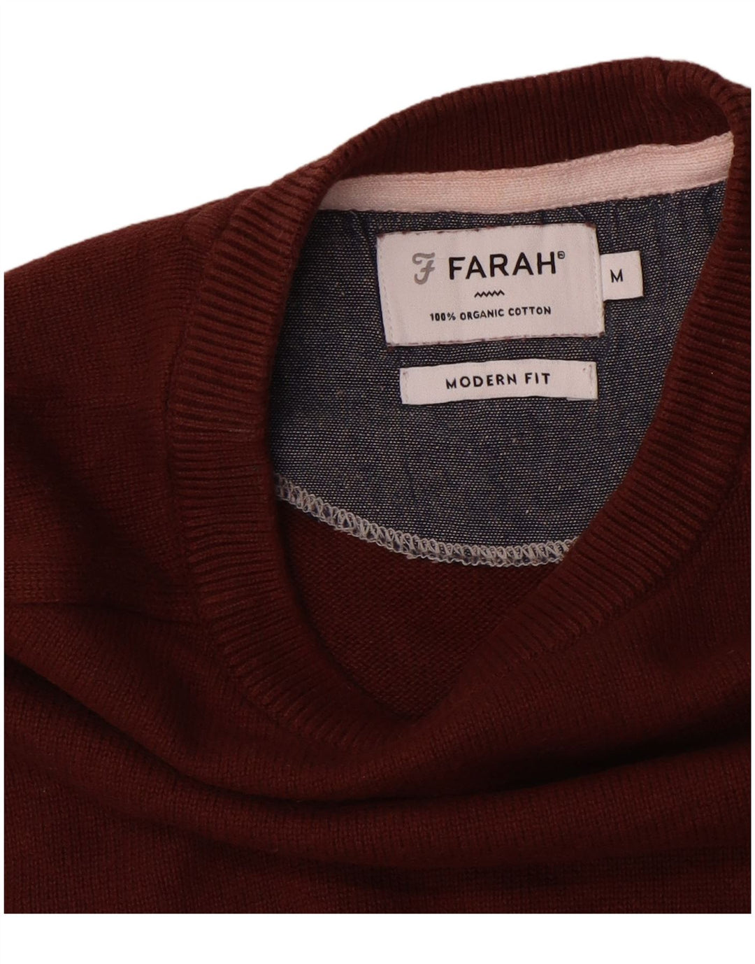 FARAH Mens Modern Fit Crew Neck Jumper Sweater Medium Maroon Cotton