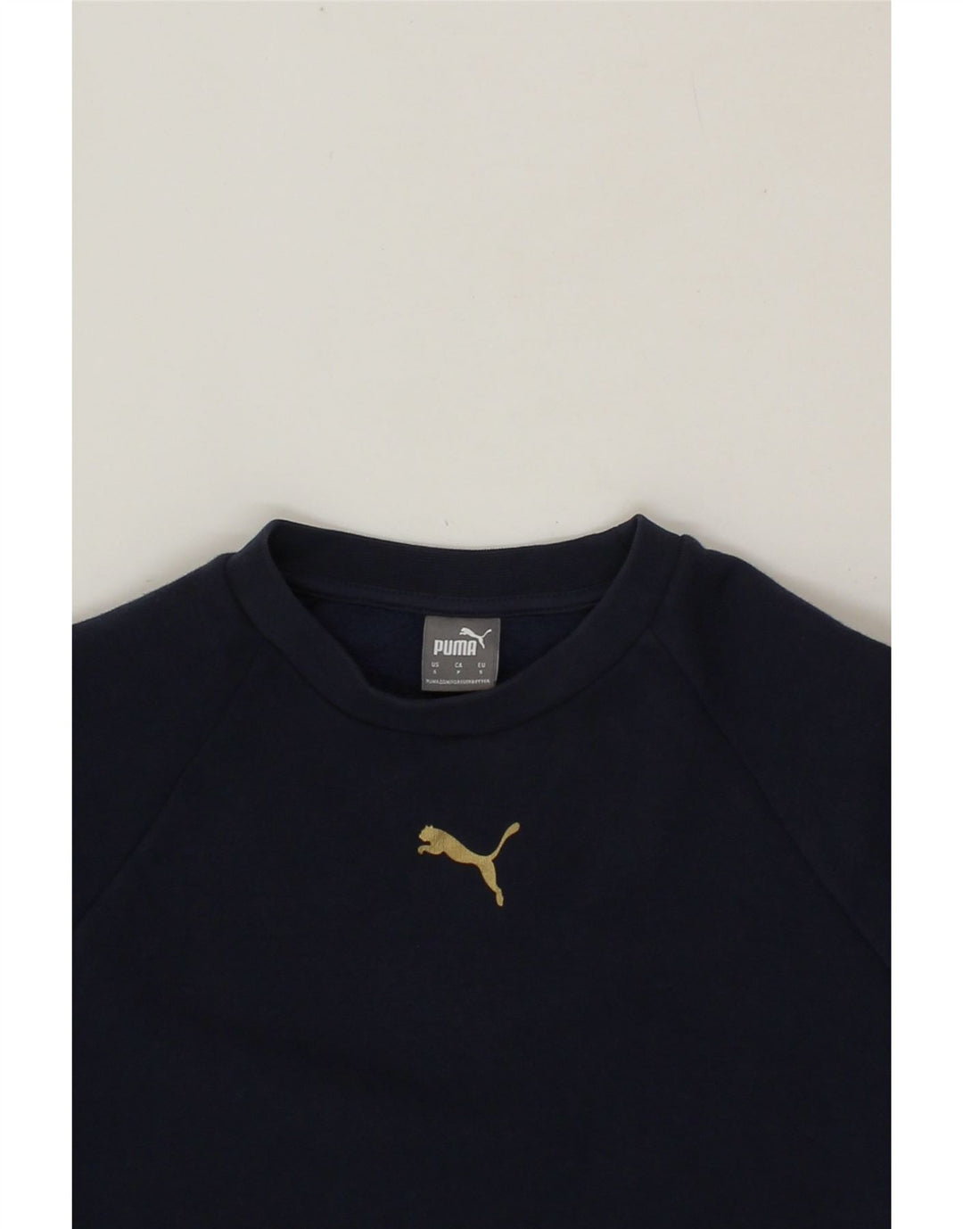 PUMA Womens Crop Sweatshirt Jumper UK 10 Small Navy Blue Cotton Vintage Puma and Second-Hand Puma from Messina Hembry 
