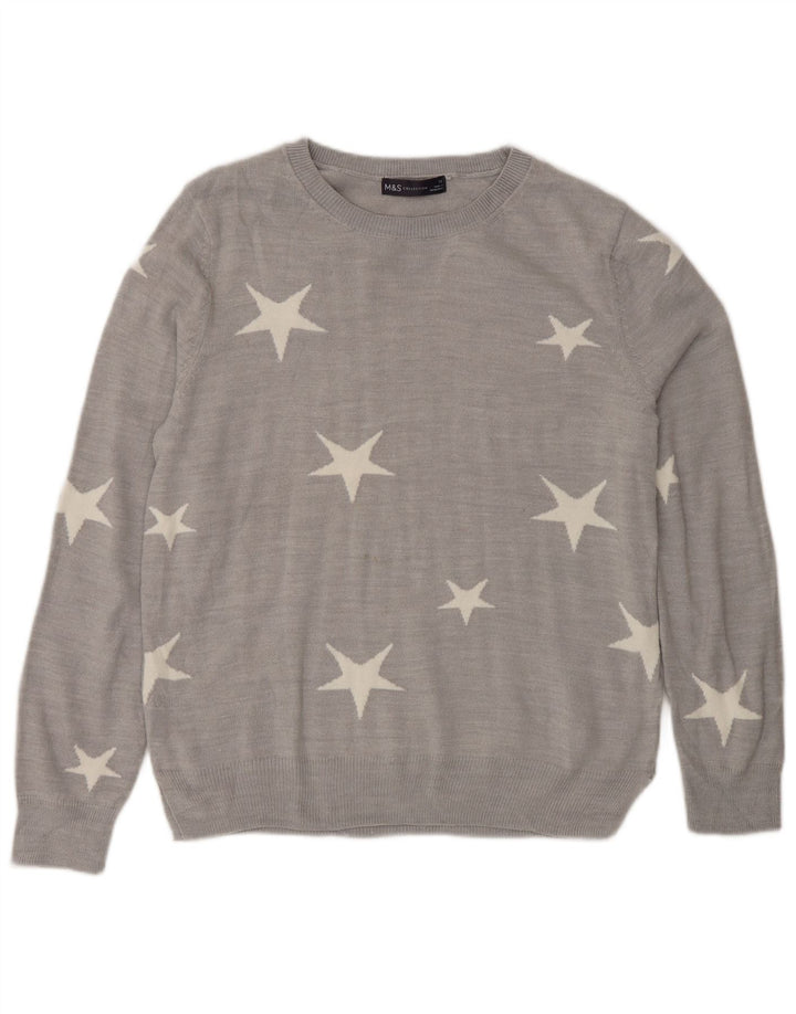 Marks & Spencer Womens Graphic Crew Neck Jumper Sweater UK 12 Medium Grey