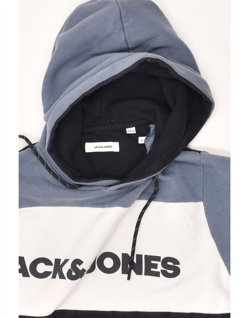 JACK & JONES Mens Graphic Hoodie Jumper Small Blue Colourblock Cotton | Vintage Jack & Jones | Thrift | Second-Hand Jack & Jones | Used Clothing | Messina Hembry 