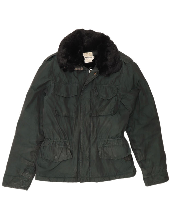 Aspesi Mens Military Jacket UK 38 Medium Green Colourblock Polyester