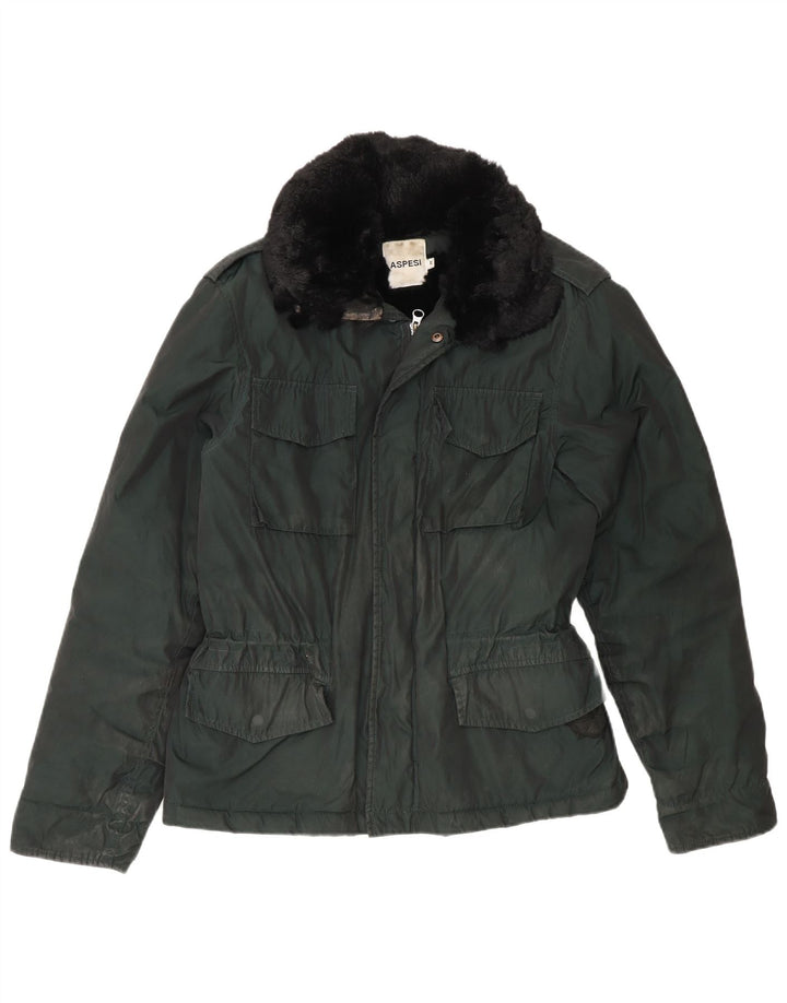 Aspesi Mens Military Jacket UK 38 Medium Green Colourblock Polyester
