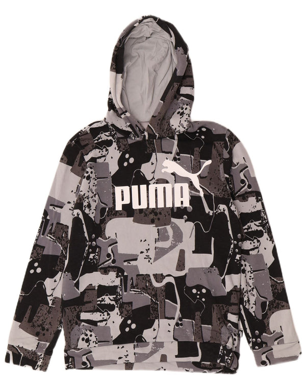 Puma Boys Graphic Hoodie Jumper 13-14 Years Grey Geometric Cotton