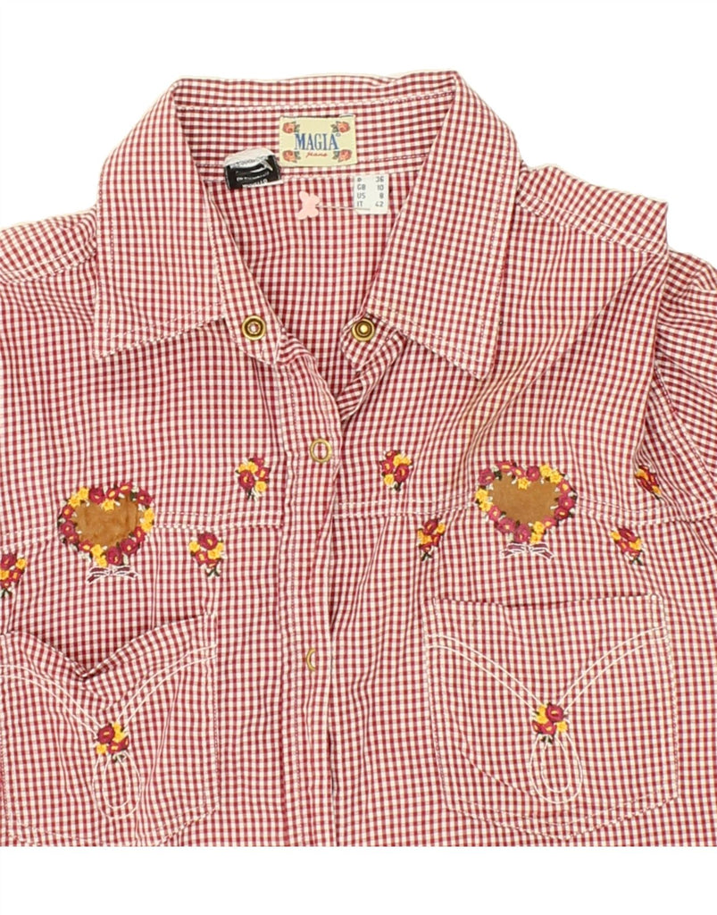 MAGIA Womens Shirt UK 10 Small  Red Gingham Vintage Magia and Second-Hand Magia from Messina Hembry 