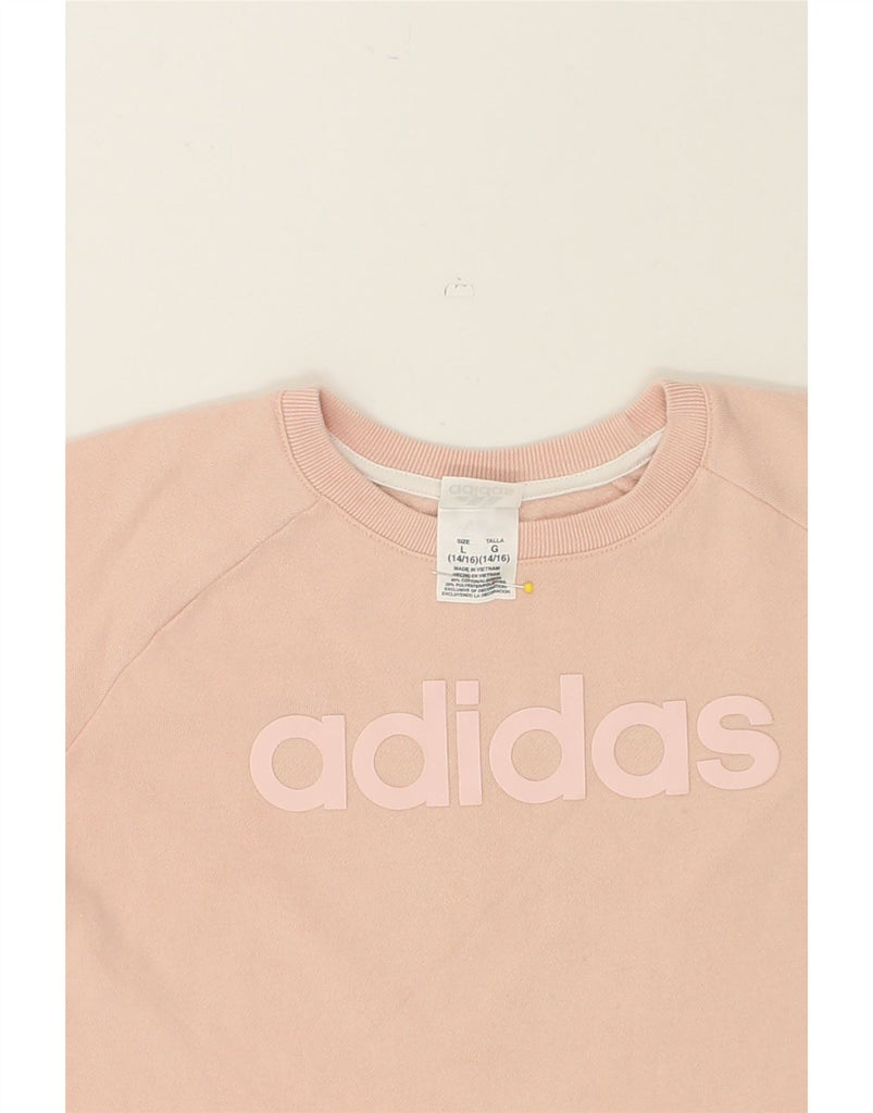 ADIDAS Girls Graphic Sweatshirt Jumper 14-15 Years Large Beige Cotton | Vintage Adidas | Thrift | Second-Hand Adidas | Used Clothing | Messina Hembry 