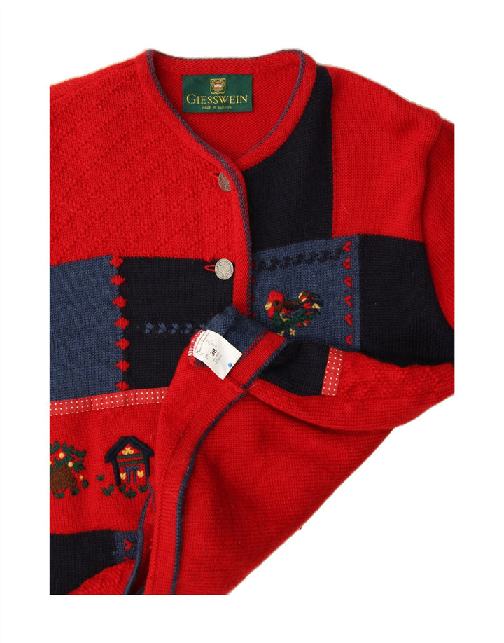 GIESSWEIN Womens Cardigan Sweater UK 12 Medium Red Patchwork Virgin Wool