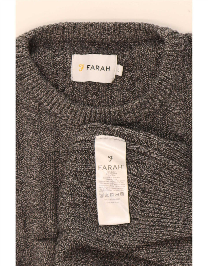 Farah Mens Crew Neck Jumper Sweater Large Grey Cotton