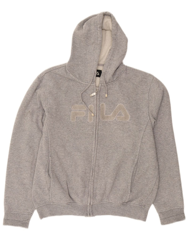 Fila Mens Graphic Zip Hoodie Sweater Large Grey Flecked Cotton