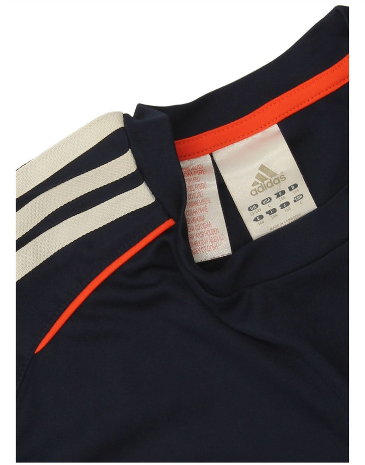 Adidas Boys T-Shirt Top 13-14 Years Navy Blue Colourblock Polyester