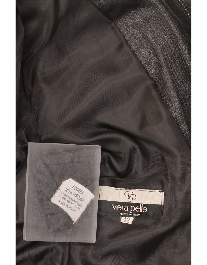 Vintage Womens Leather Biker Jacket IT 42 Medium Black