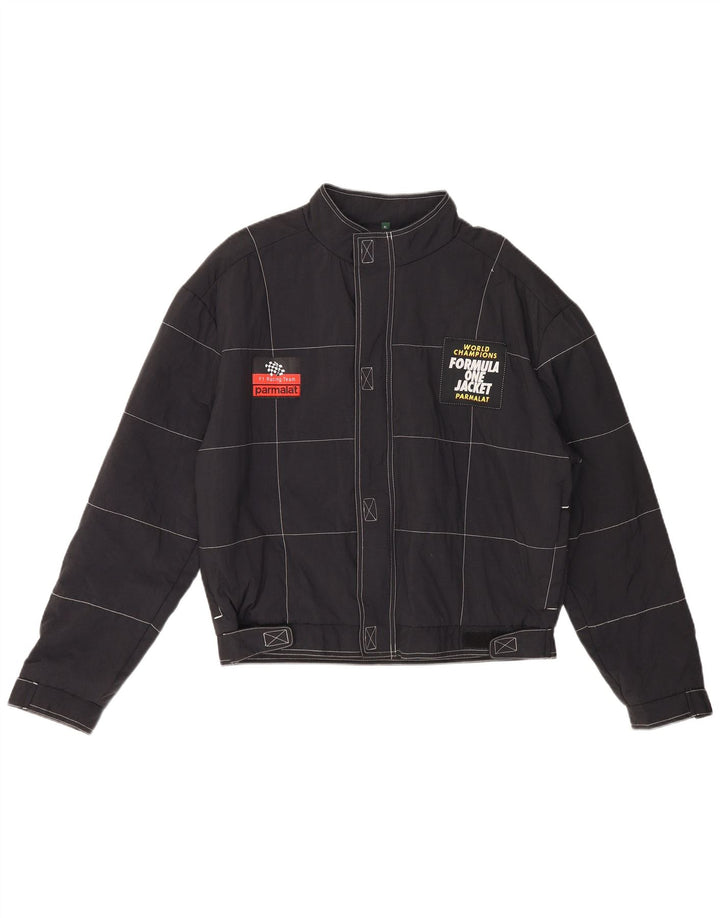 Formula One Mens Graphic Racer Jacket UK 42 XL Black Check Nylon