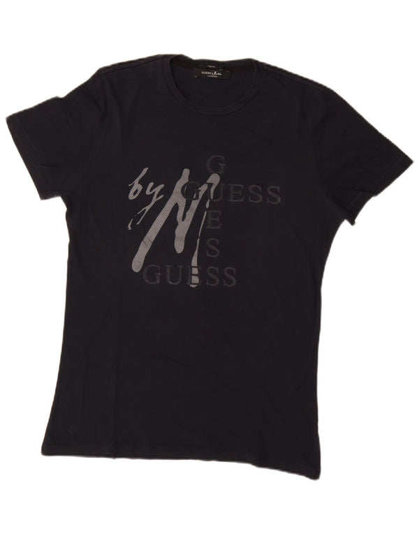 Guess By Marciano Womens Slim Fit Graphic T-Shirt Top UK 14 Large Navy Blue