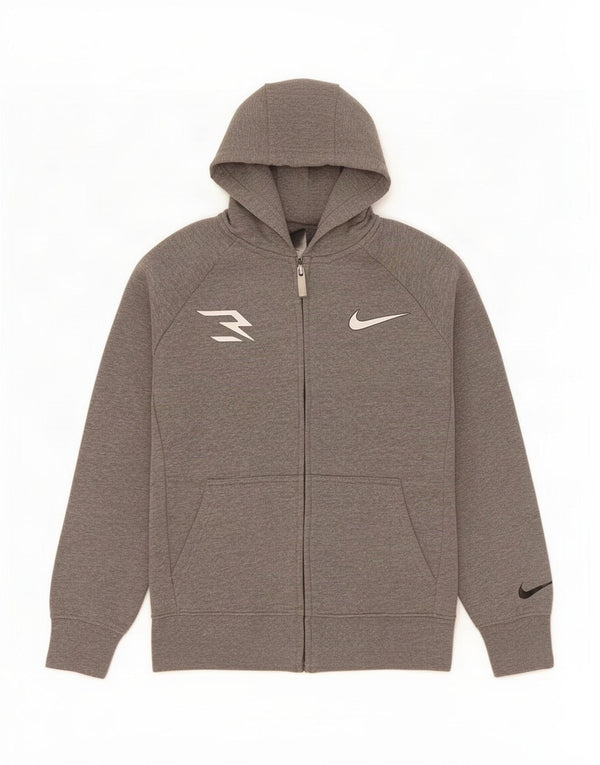 Nike Boys 3BRAND Graphic Zip Hoodie Sweater 10-11 Years Medium Grey Flecked