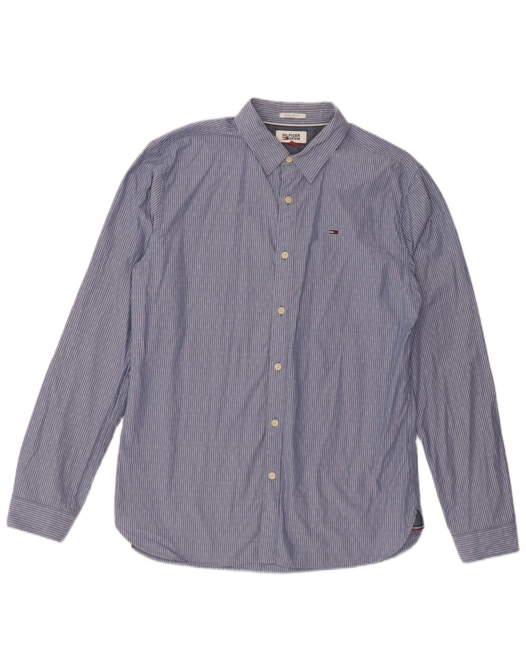 Tommy Hilfiger Mens Regular Fit Shirt Medium Blue Striped Cotton