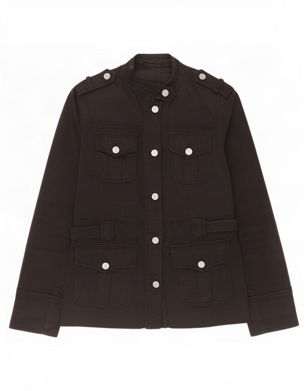 Massimo Dutti Womens Military Jacket UK 10 Small Black Cotton