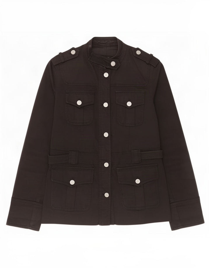 Massimo Dutti Womens Military Jacket UK 10 Small Black Cotton