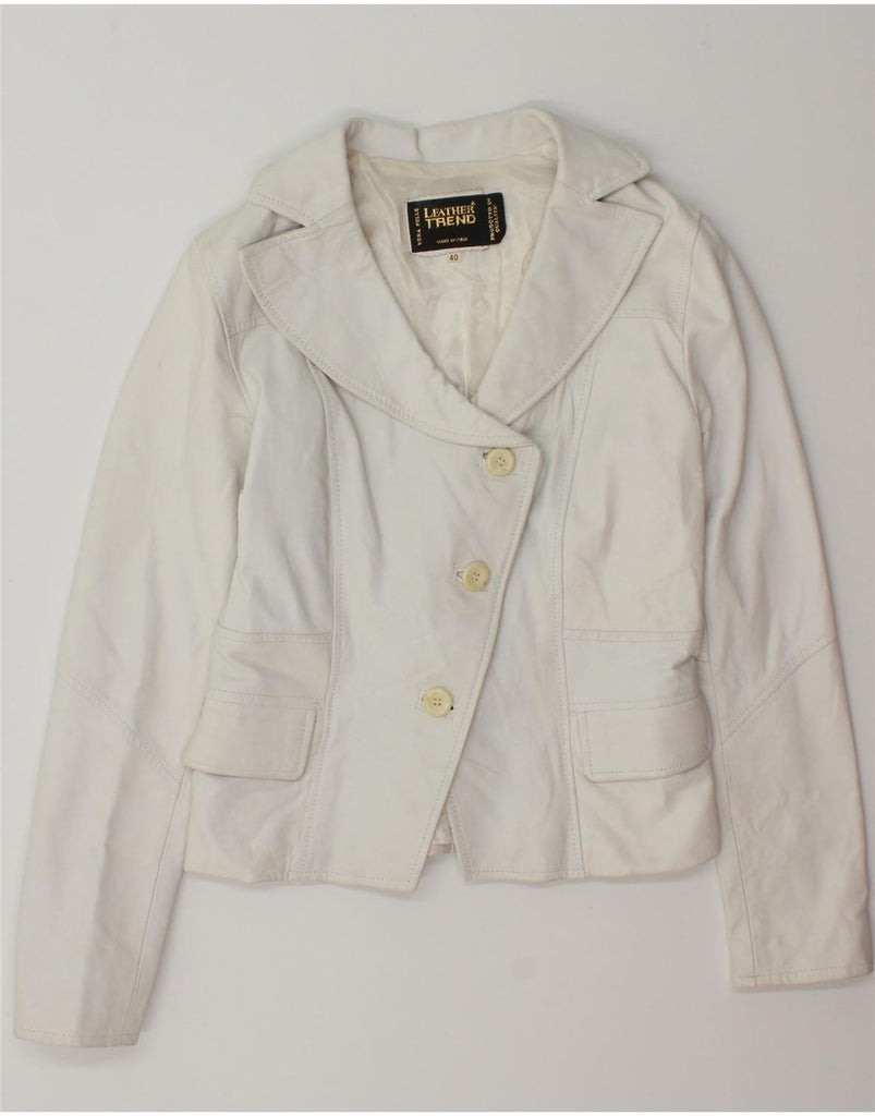 VINTAGE Womens Leather Jacket IT 40 Small Off White Leather Vintage Vintage and Second-Hand Vintage from Messina Hembry 
