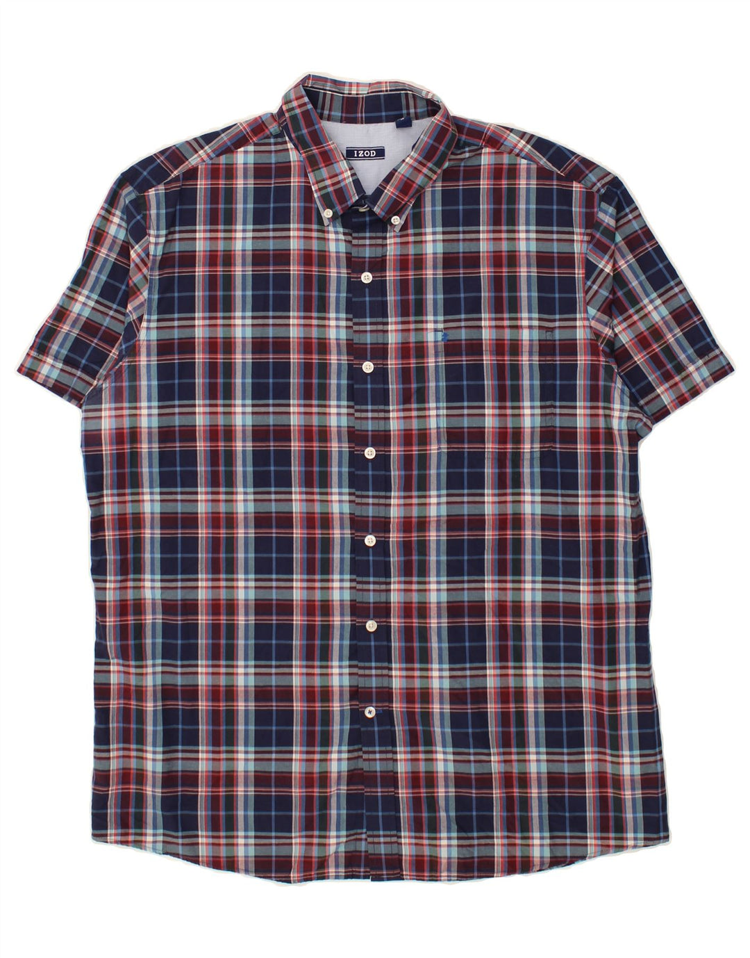 IZOD Mens Short Sleeve Shirt XL Navy Blue Check Cotton Vintage Izod and Second-Hand Izod from Messina Hembry 