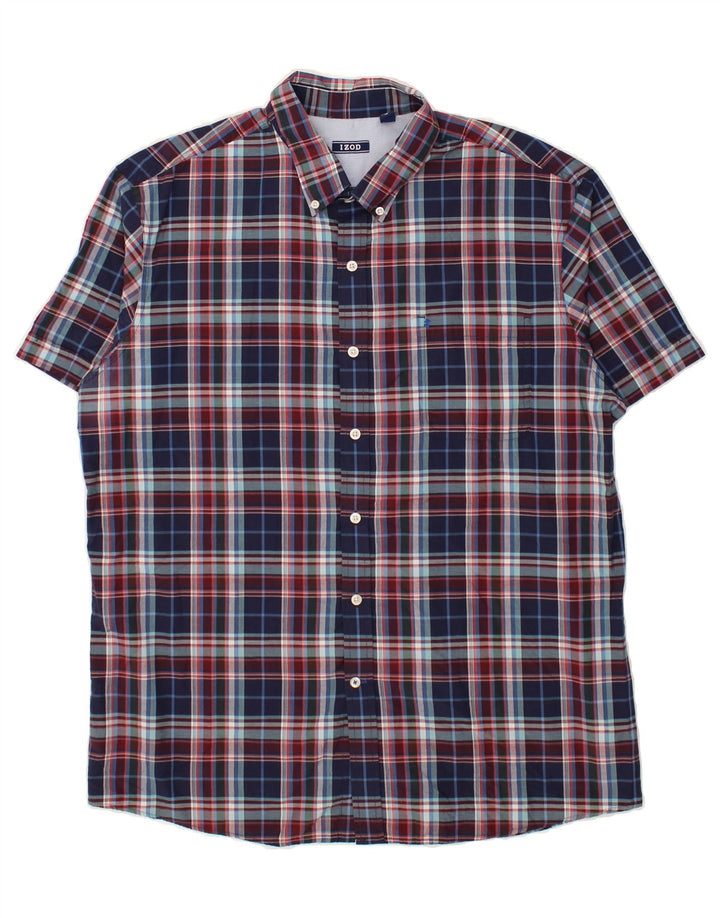 IZOD Mens Short Sleeve Shirt XL Navy Blue Check Cotton Vintage Izod and Second-Hand Izod from Messina Hembry 