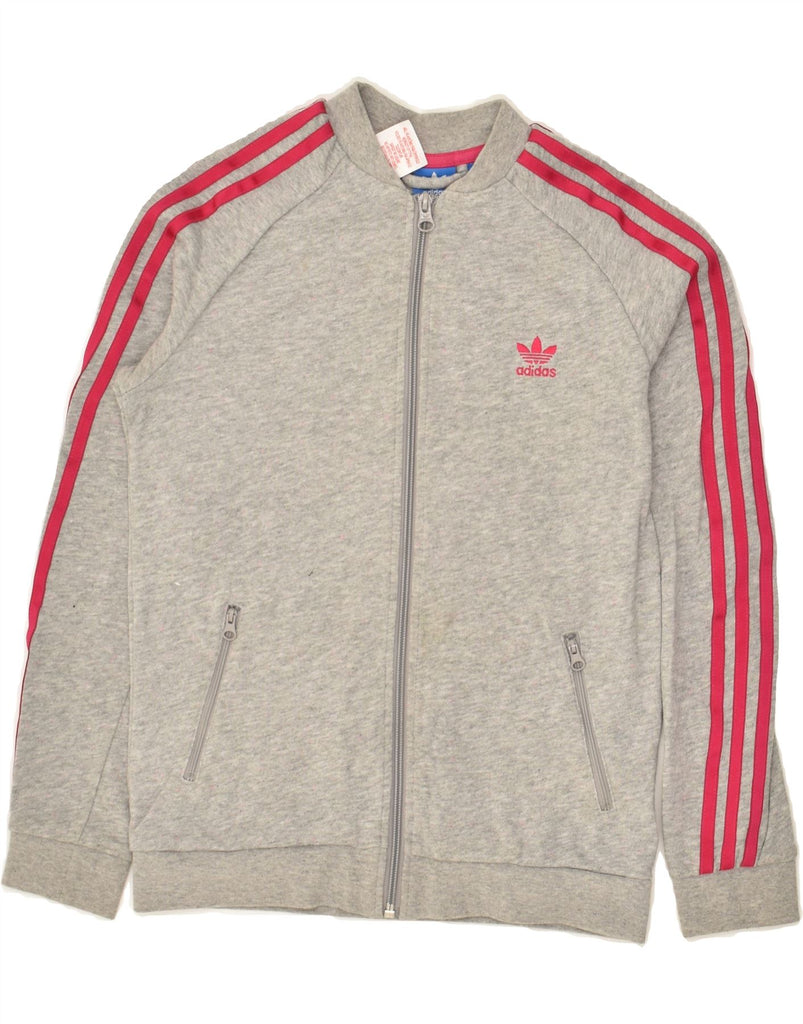 ADIDAS Girls Graphic Tracksuit Top Jacket 11-12 Years Grey Cotton | Vintage Adidas | Thrift | Second-Hand Adidas | Used Clothing | Messina Hembry 