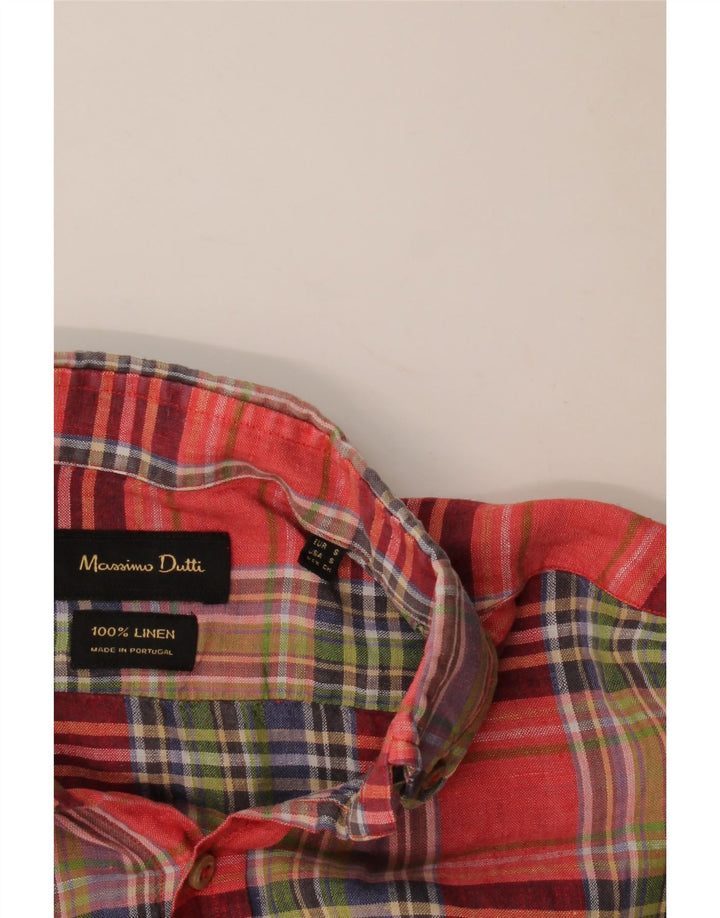 Massimo Dutti Mens Shirt Small Red Check Linen