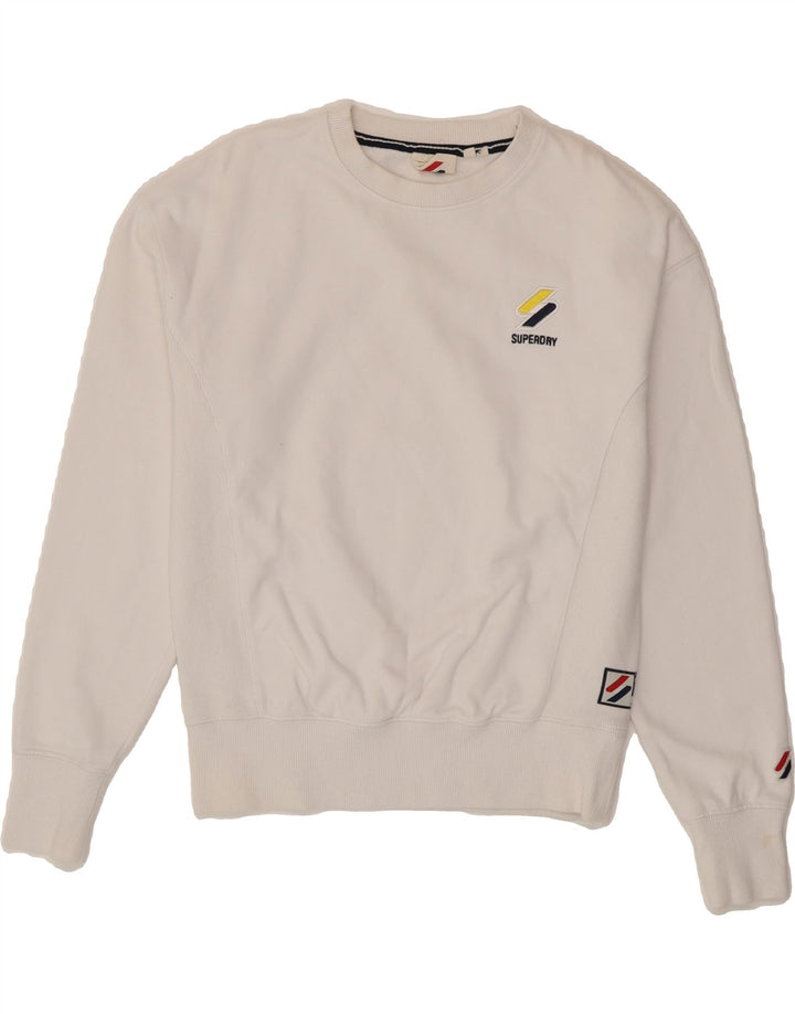 SUPERDRY Womens Oversized Sweatshirt Jumper UK 8 Small White Cotton Vintage Superdry and Second-Hand Superdry from Messina Hembry 