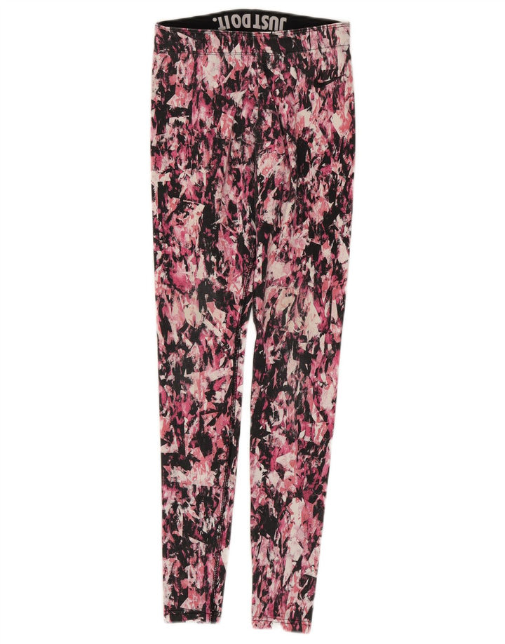 NIKE Womens Abstract Pattern Leggings UK 4 XS  Pink Cotton