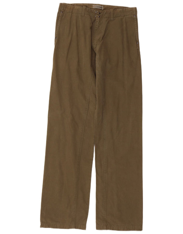 Vintage Mens Straight Trousers IT 48 Medium W32 L34 Khaki Striped Cotton