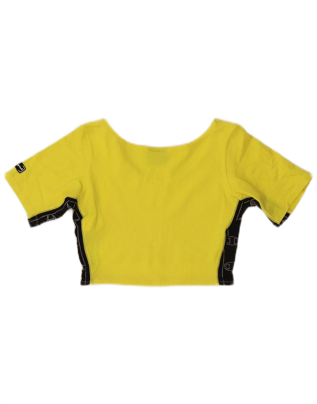Champion Womens Graphic Crop Top UK 12 Medium Yellow Colourblock Cotton
