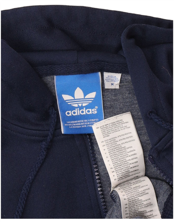 Adidas Mens Graphic Zip Hoodie Sweater Medium Navy Blue Polyester